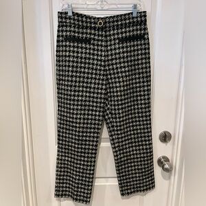 Zara Black and Green Tweed Houndstooth Cropped Pants